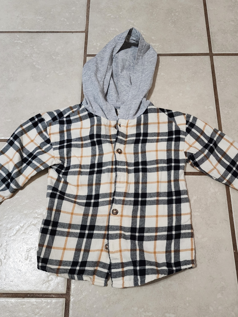 2T Carter's Kids Plaid Hooded Shirt Jacket Black & Cream